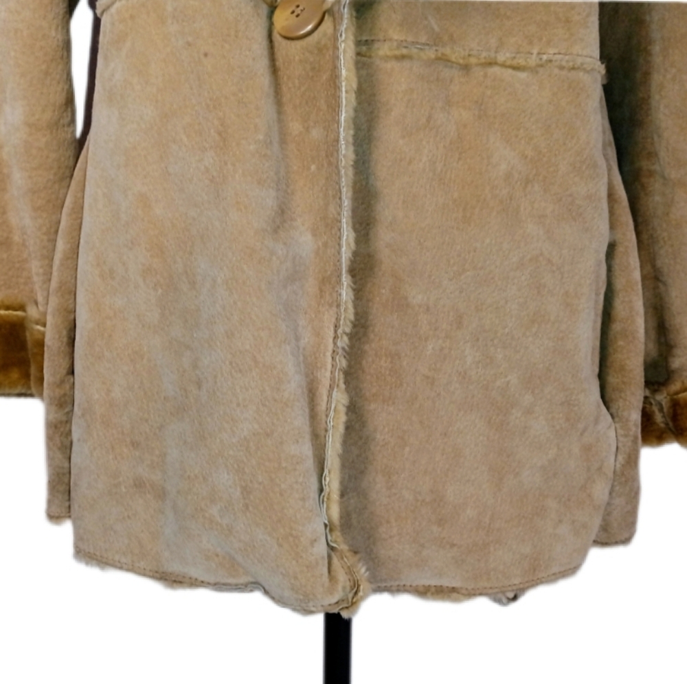 Vintage St. John's Bay 90s y2k Penny Lane Style Tan Leather Faux Fur Coat Size L - Picture 4 of 15